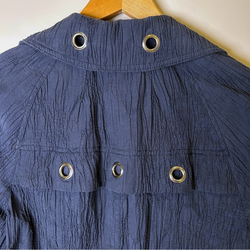 Piccadilly Vintage Navy Blue Lagenlook Crinkle Texture Jacket With Grommets Sz 6 - Picture 5 of 8